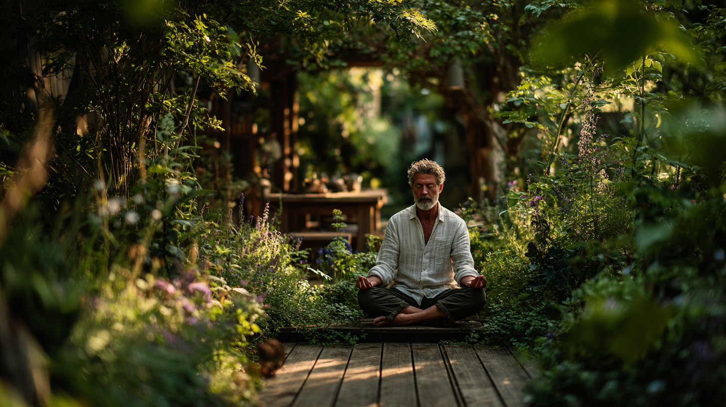 Інструктор йоги працює з групою старших людей в парку